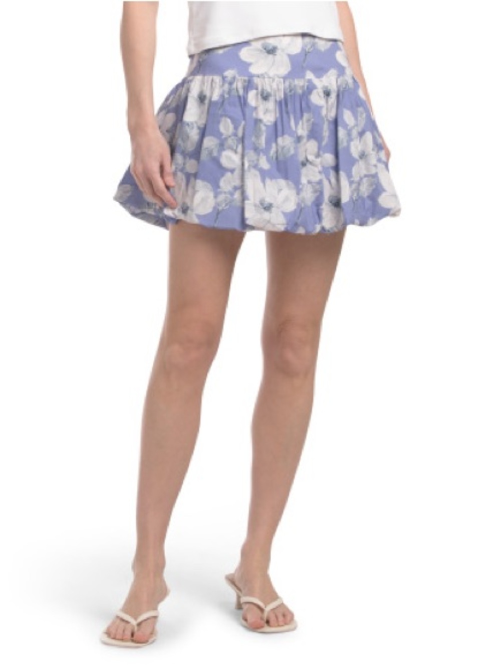 Jacqui E Periwinkle Blue Floral Tiered Mini Skirt